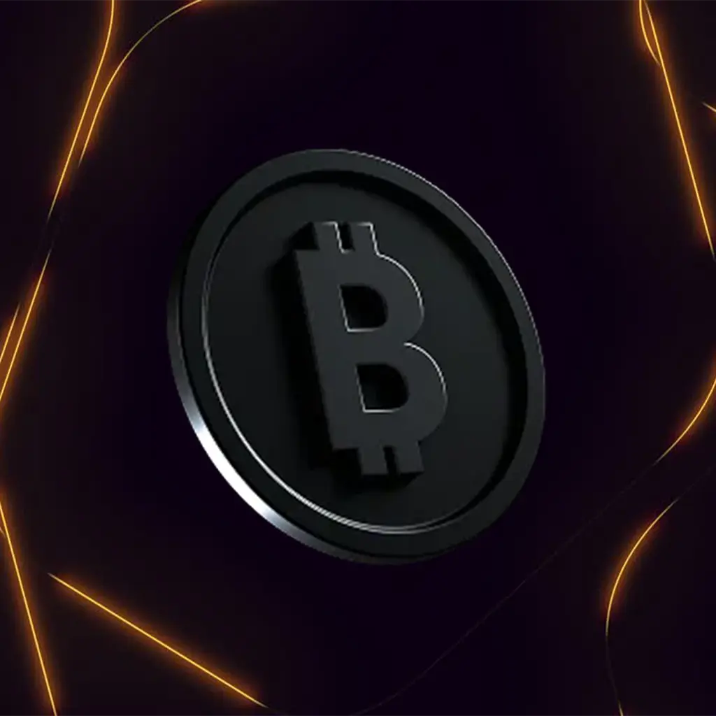 Dark Bitcoin coin emblem on a premium backdrop, symbolizing institutional-grade Bitcoin investing and a high-level financial conference.