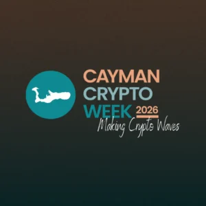 Cayman Crypto Week logo with island silhouette and wave motif, reflecting a Caribbean setting for a global blockchain and Web3 conference.