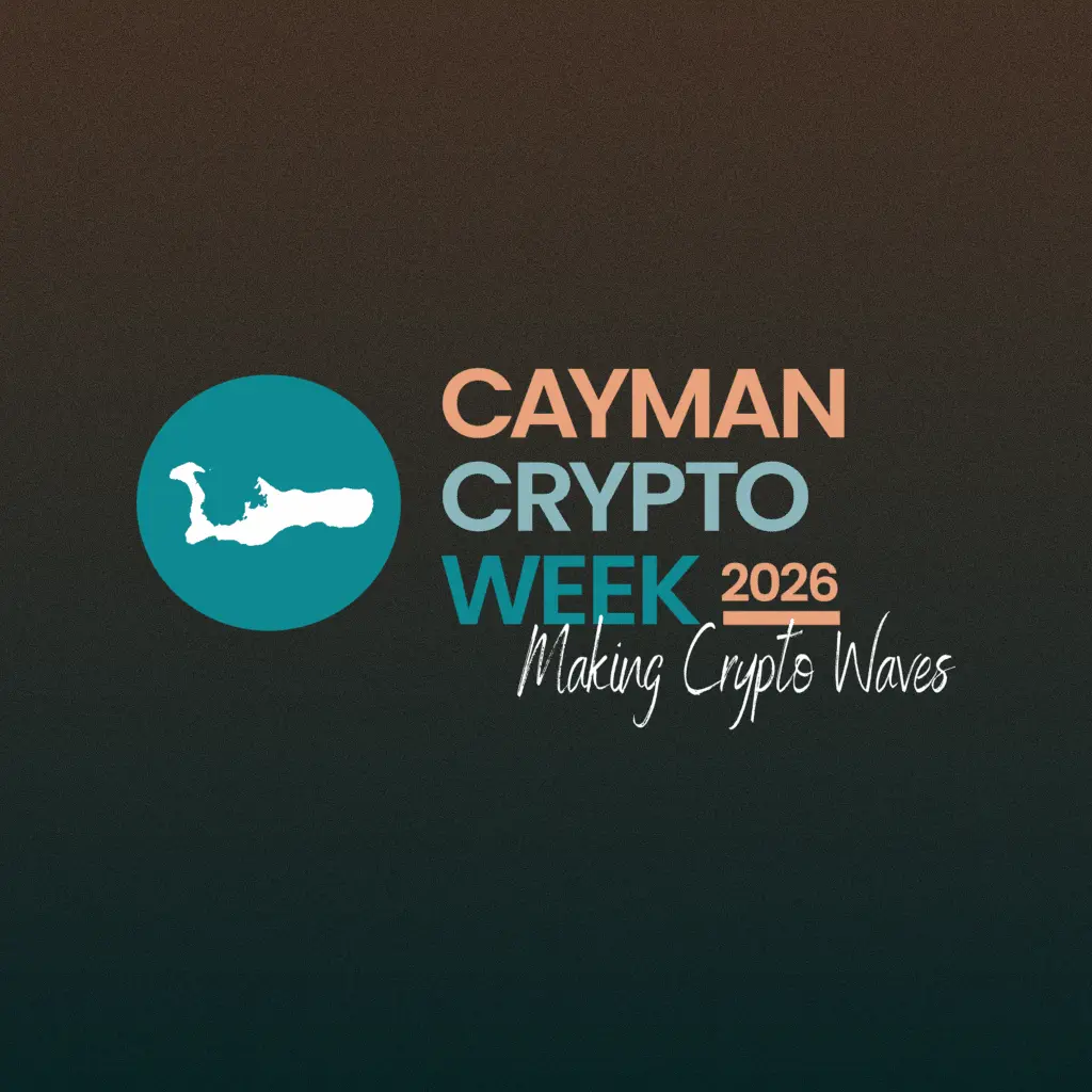 Cayman Crypto Week logo with island silhouette and wave motif, reflecting a Caribbean setting for a global blockchain and Web3 conference.